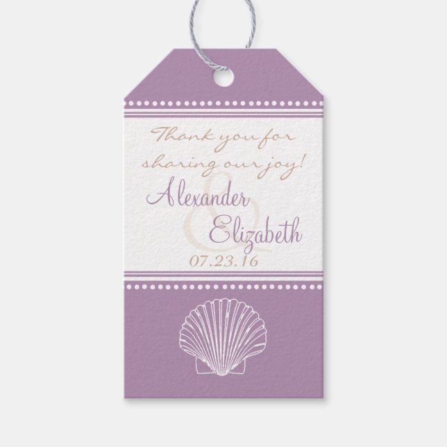 Lavender Seashell Bröllop Guest Favor Tack- Presentetikett (Framsidan)