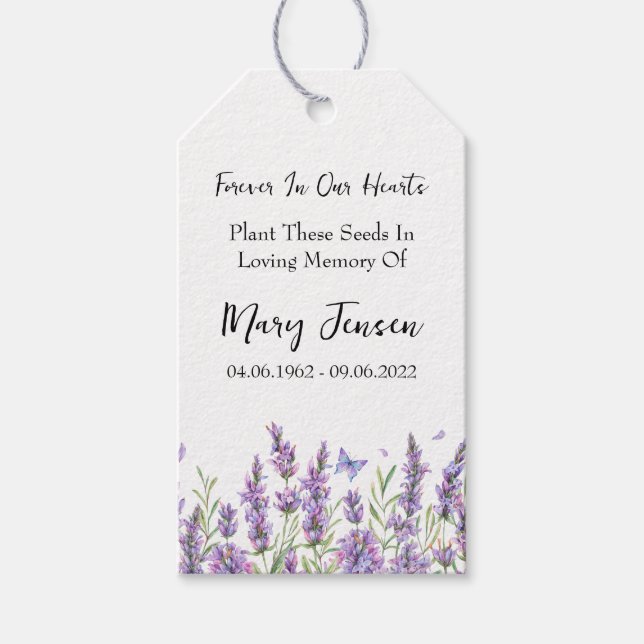 Lavender Seed Packet Memorial Funeral Presentetikett (Framsidan)