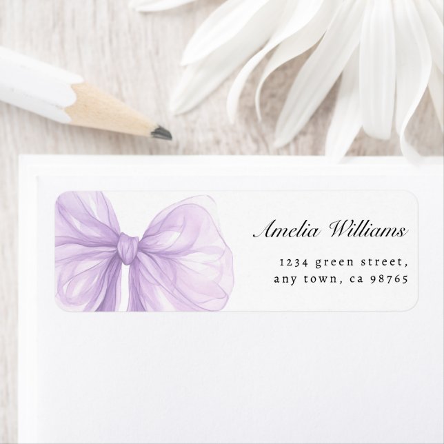 Lavender Sheer Bow Elegant Address Returadress Etikett (Insitu)