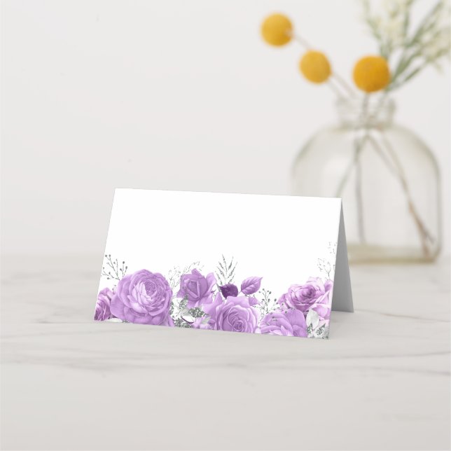 Lavender & Silver Blommigt All Events Bröllop Placeringskort (Framsida)