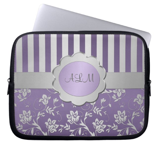Lavender, Silver Blommigt stripe Laptop sleeve (Framsidan)