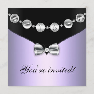 Lavender & Silver Bowed Charm Sweet sixteen Inbjud Inbjudningar