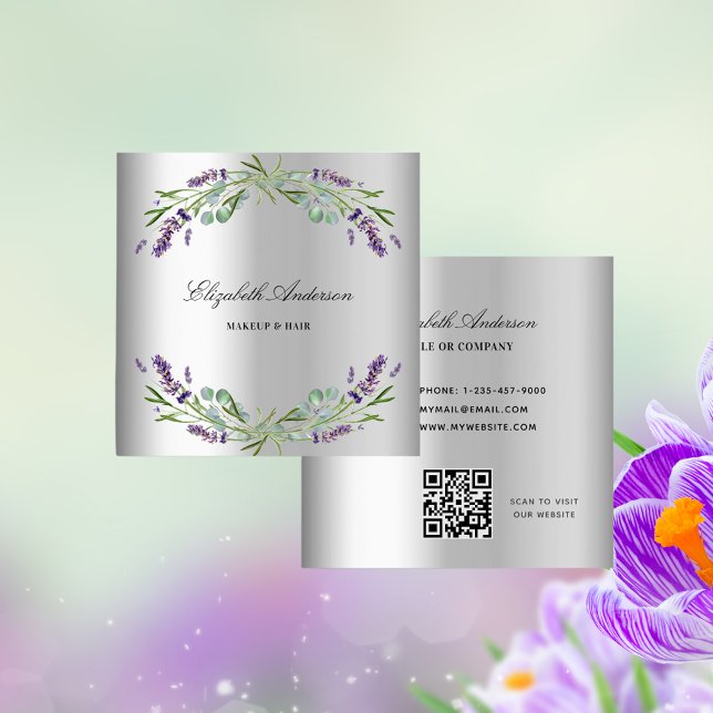 Lavender silver eucalyptus greenery QR-kod Fyrkantigt Visitkort (Skapare uppladdad)