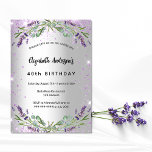 Lavender silver eucalyptus luxury inbjudningar<br><div class="desc">En faux silver tittar bakgrund med violett faux glitter,  sparkler,  lavendel blommigt,  blommor och eukalyptus greenergiy. Anpassa och lägg till ditt namn och informationen om party.</div>