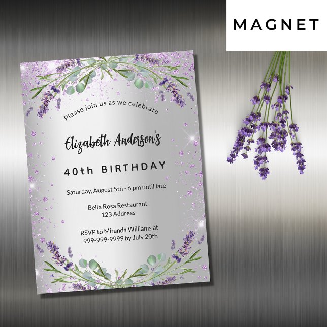 Lavender silver eucalyptus luxury magnetisk inbjudningskort (Skapare uppladdad)