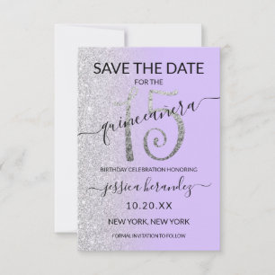 Lavender Silver Glitter Quinceañera Spara datum