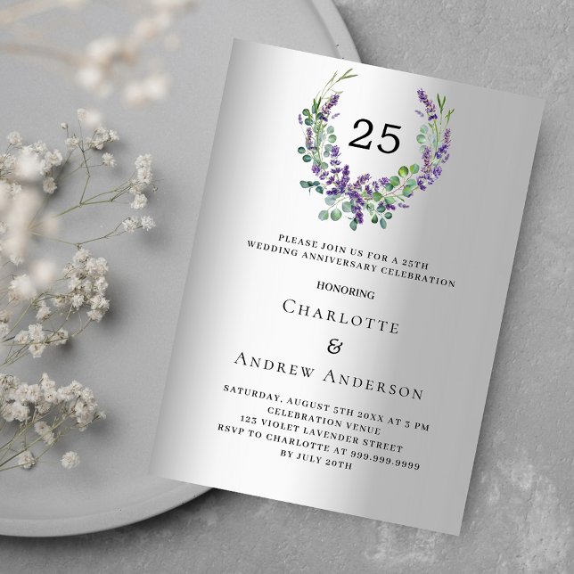 Lavender silver lyxur 25:e bröllop-årsdagen inbjudningar (Skapare uppladdad)