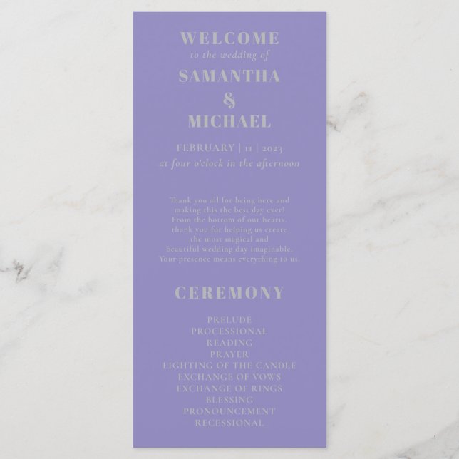 Lavender Silver minimal modern program wedding (Framsida)
