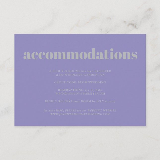 Lavender Silver Minimalist Wedding Accommodations Tilläggskort (Framsida)
