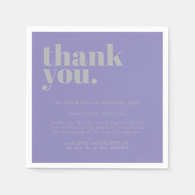 Lavender Silver Thank Minimalist Decor Wedding Pappersservett (Framsidan)