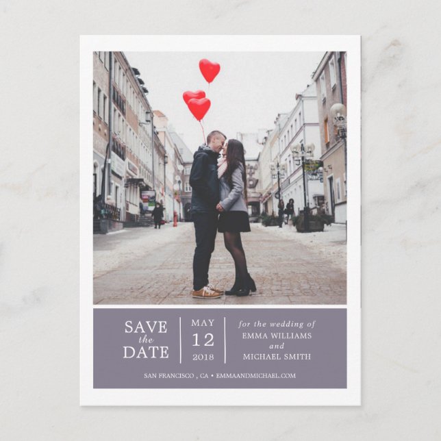 Lavender Simple & Modern Photo Save Date Meddelande Vykort (Framsida)