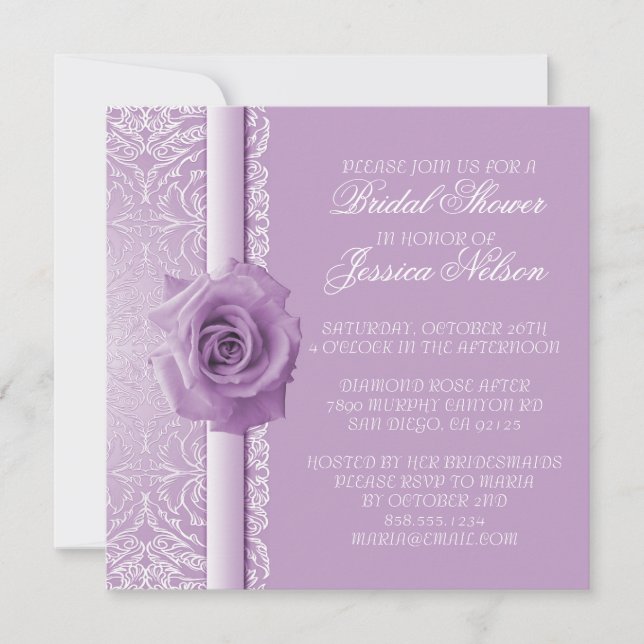 Lavender Snöre Damask Beauty Ro Shower Inbjudan (Framsida)