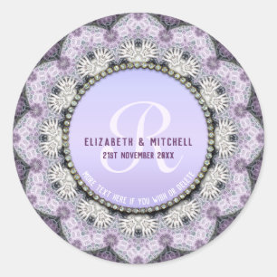 Lavender Snöre Monogram Bröllop Runt Klistermärke