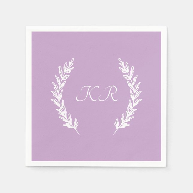 Lavender Soft Lila Blommigt Monogram Bröllop Pappersservett (Framsidan)