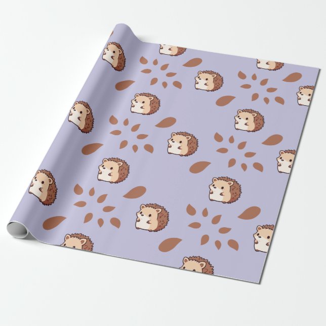 Lavender Sömless Wrapping Papper med Hedgehog Presentpapper (Utrullad)