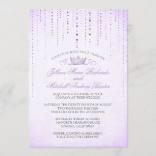 Lavender Sparkles & Krona Fairytale Bröllop Inbjudningar
