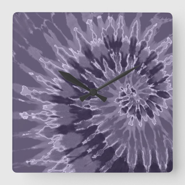 Lavender Spiral Tie Dye Clock Fyrkantig Klocka (Framsida)