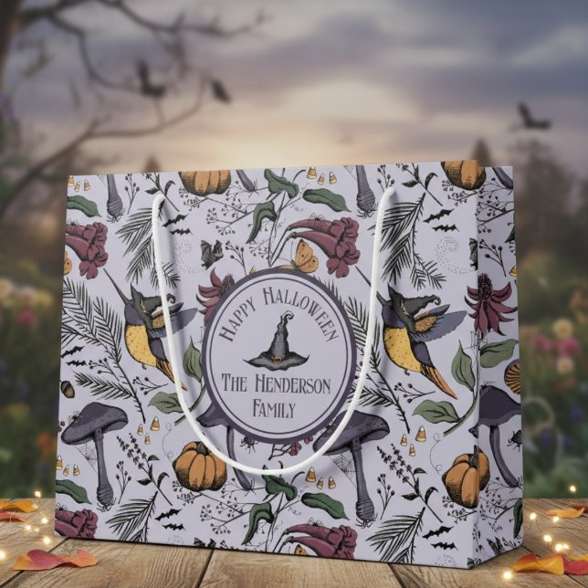 Lavender Spooky Halloween Hummingbird Garden (Spooky Happy Halloween Hummingbird Witch Floral Pattern. Autumn Flowers and Fall Leaves for October)