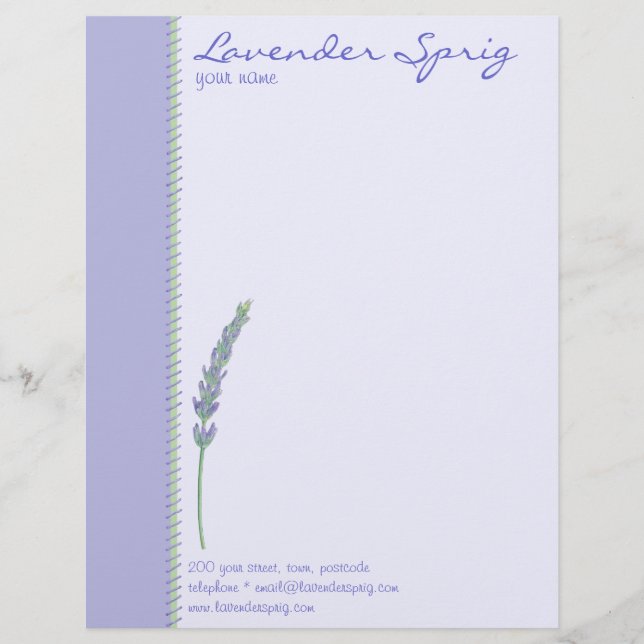 Lavender Sprig Letterhead Brevhuvud (Framsida)