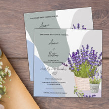 Lavender Stems i Basket Cute Watercolor Bröllop