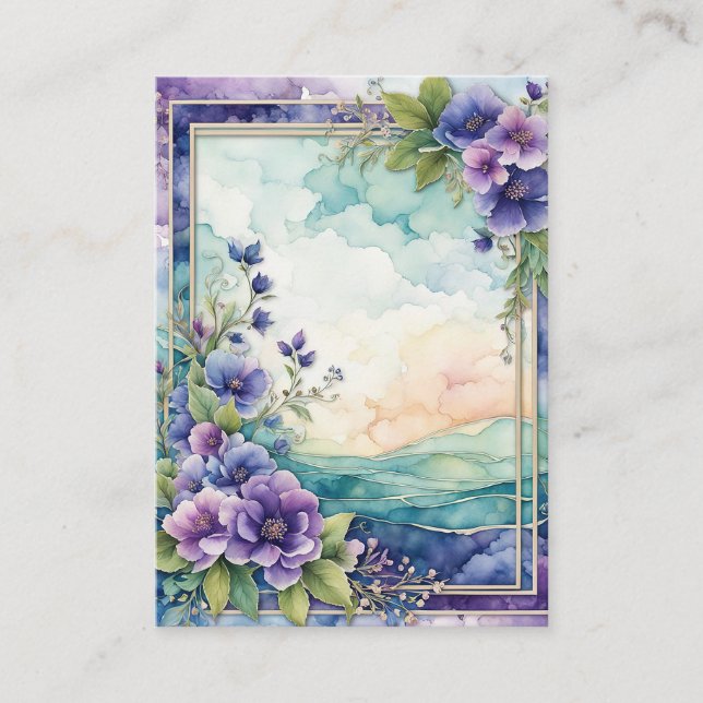 Lavender Stollig Konstnärliga Blommigt Gräns Visitkort (Framsida)