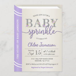 Lavender Storybook Bok Bibliotek Flicka Sprinkle Inbjudningar
