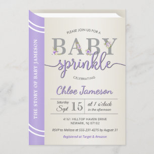 Lavender Storybook Bok Bibliotek Flicka Sprinkle Inbjudningar
