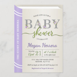 Lavender Storybook Bok Bibliotek Girl Baby Shower Inbjudningar