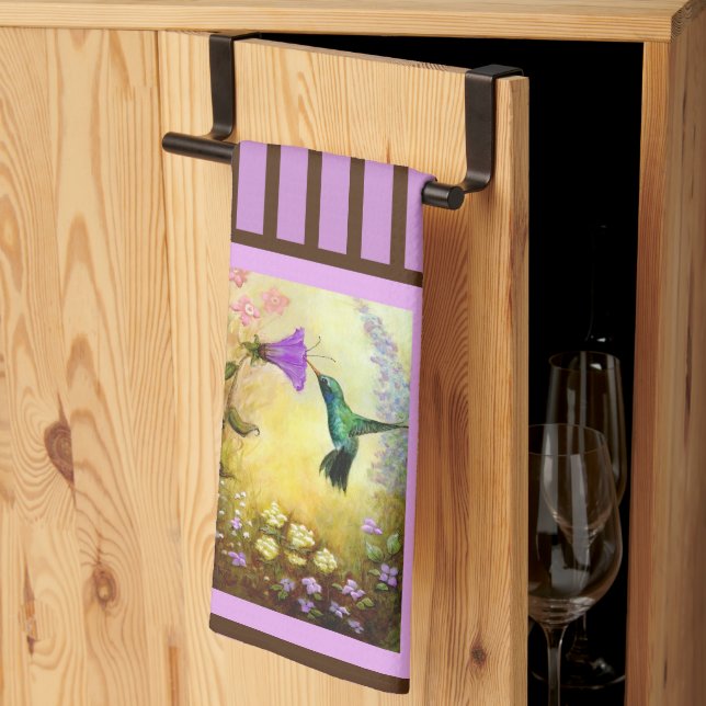 Lavender Stripe Hummingbird Kitchen Towel Kökshandduk (Thirds Fold)