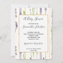 Lavender Stripes Floral Baby Shower Inbjudningar