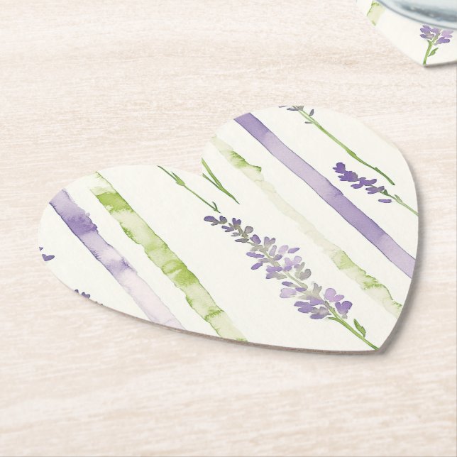 Lavender Stripes Floral Baby Shower Underlägg Papper (Vinklad)