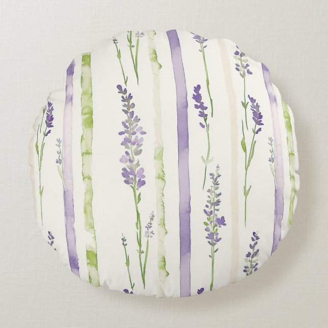 Lavender Stripes Floral   Rund Kudde (Framsidan)
