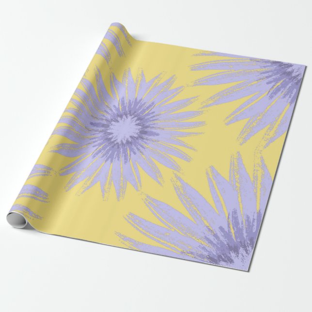 Lavender Sunblommor på Lime Presentpapper (Utrullad)