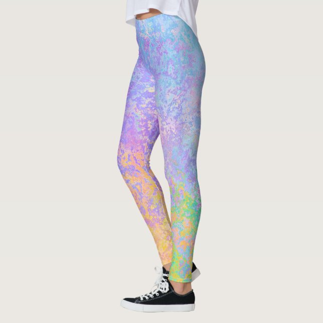 Lavender Sunrise Pastel Neon Alcohol Bläck Abstrak Leggings (Vänster)