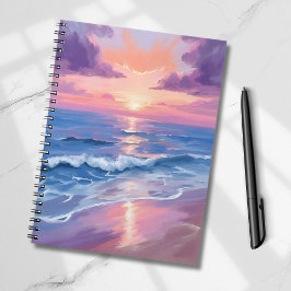 Lavender Sunset Purple Beach Ocean Watercolor Anteckningsbok