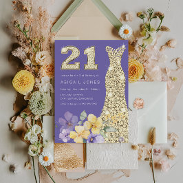 Lavender & Sunshine Guld Gown 21:a födelsedagen Pa Inbjudningar
