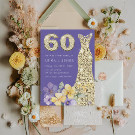 Lavender & Sunshine Guld Gown 60:e Födelsedagsfest Inbjudningar