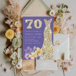Lavender & Sunshine Guld Gown 70:e Födelsedagsfest Inbjudningar