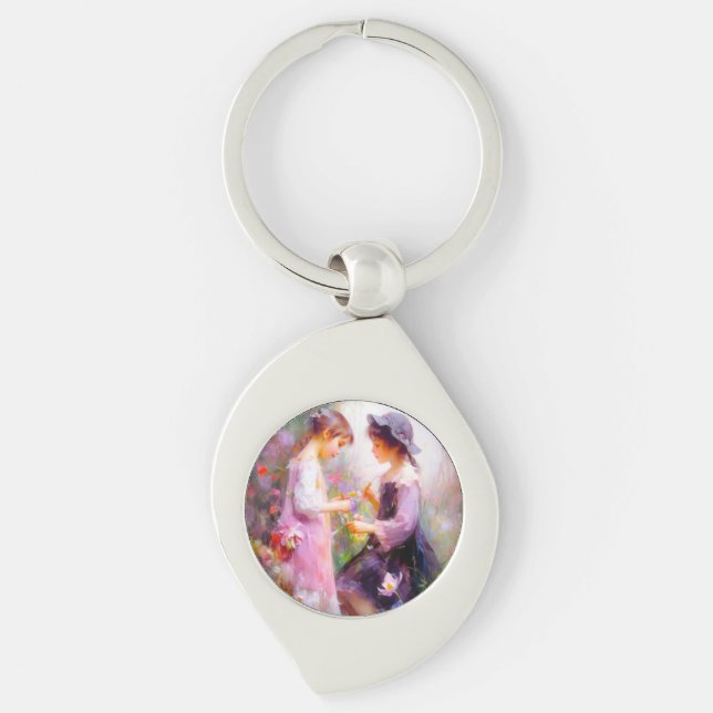 Lavender Swirl Silverfärgad Nyckelring (Framsidan)