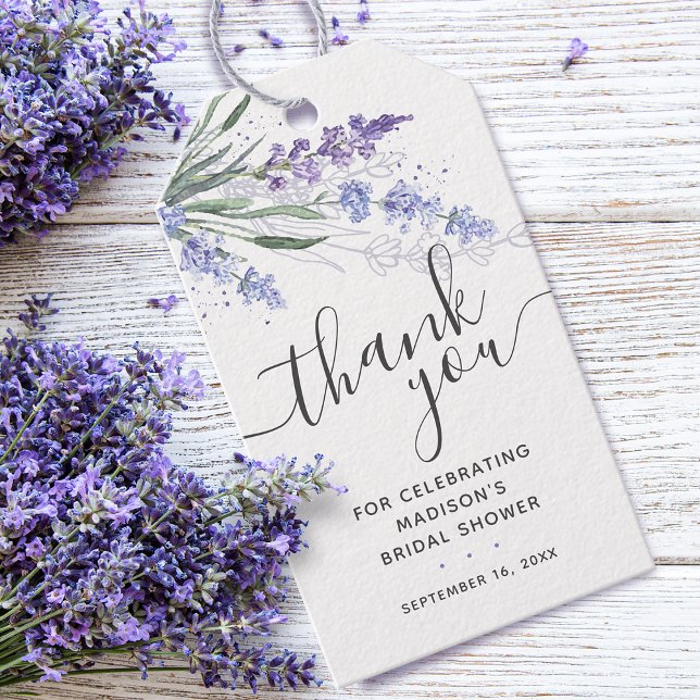 Lavender Tack Bröllopsdusch Presentetikett (Lavender Thank You Bridal Shower Gift Tags)
