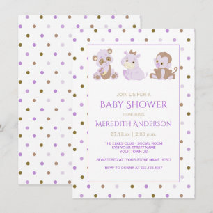 Lavender Tan Lila Polka dots Baby Shower Inbjudningar