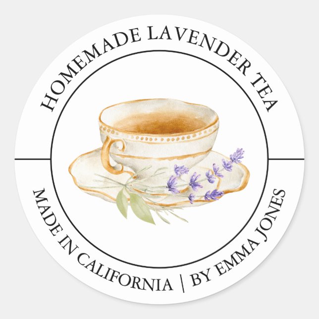 Lavender Tea Modern-etikett Runt Klistermärke (Framsida)