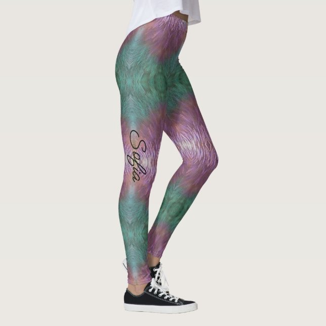 Lavender & Teal Grönt Anpassa kvaliteten på Namn Leggings (Höger)