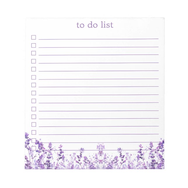 Lavender To Do List Boho Chic Minimalist Floral  Anteckningsblock (Framsida)