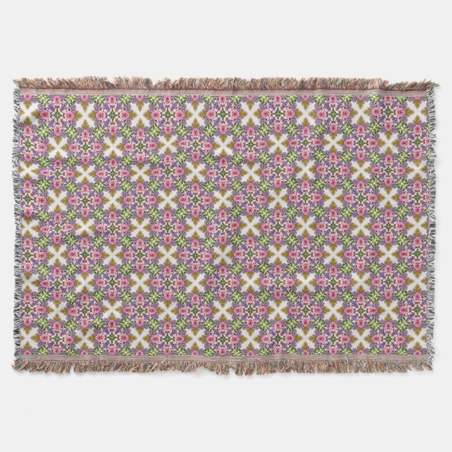 Lavender Treasury | Elegant Blommig Medaljong Filt (Framsidan)