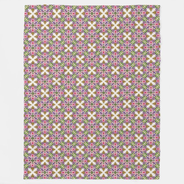Lavender Treasury | Elegant Blommig Medaljong Fleecefilt (Framsidan)
