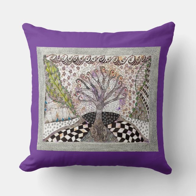 Lavender Tree Throw Pillow Kudde (Framsida)