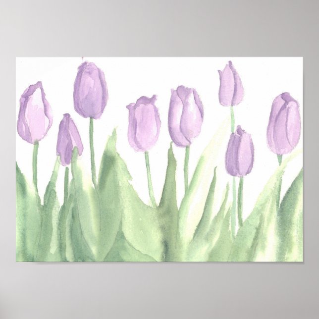 Lavender Tulip Blomsterträdgård Vår Watercolor Poster (Framsidan)