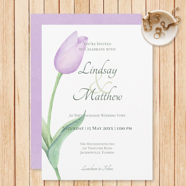 Lavender Tulip Solo Lila Modern Bröllop Inbjudningar (Skapare uppladdad)