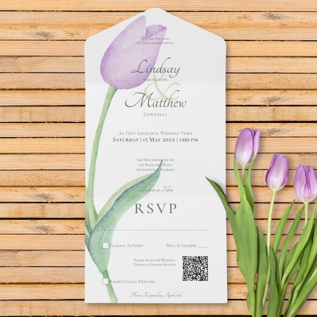 Lavender Tulip Solo Lila Modern QR-kod (Lavender Tulip Solo Purple Modern QR Code All In One Invitation)
